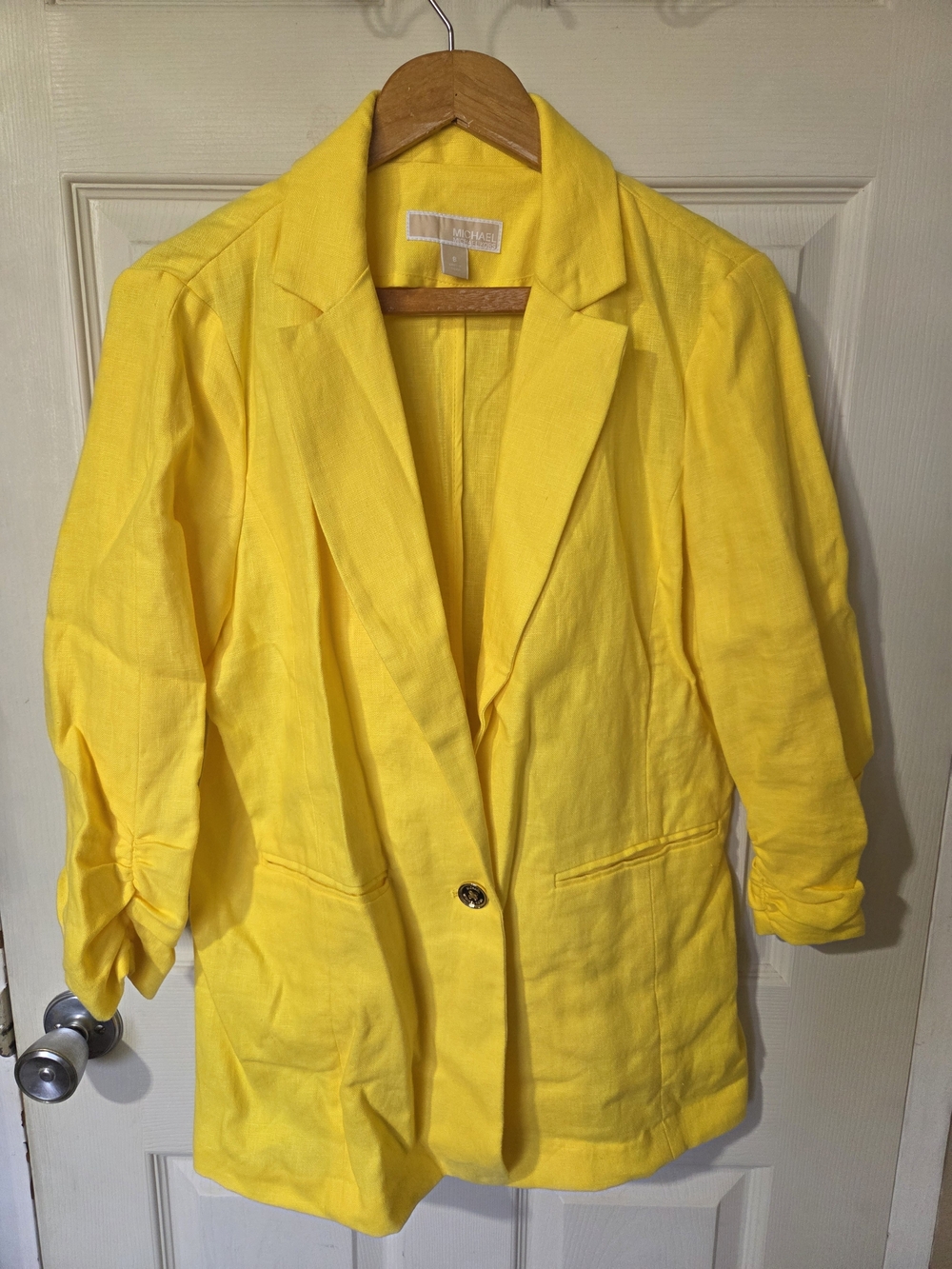 Michael Kors Yellow Linen Single-Button Blazer